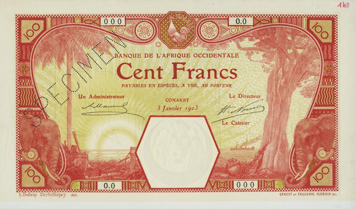 Front of French West Africa p10As: 100 Francs from 1903