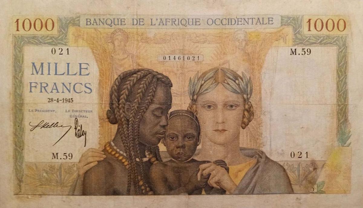 Front of French West Africa p24a: 1000 Francs from 1937