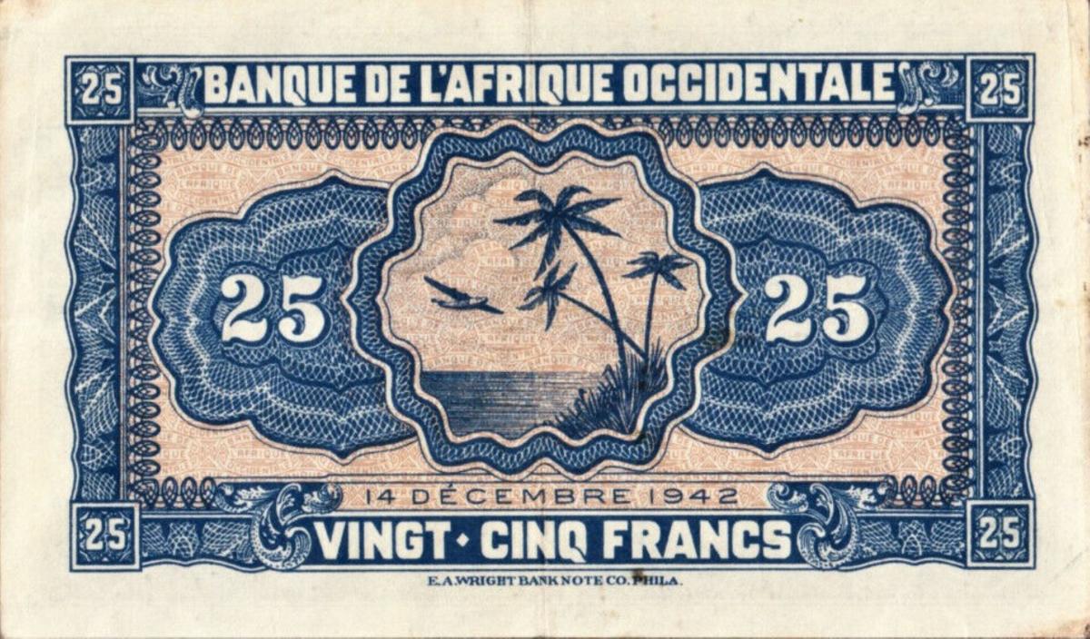 Back of French West Africa p30c: 25 Francs from 1942