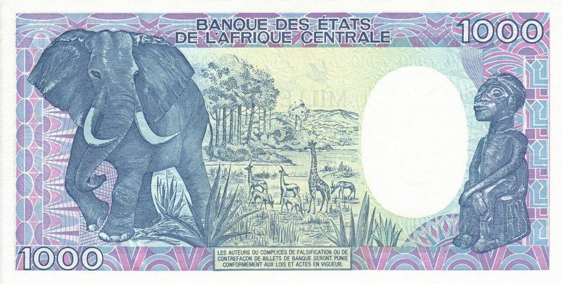 Back of Gabon p10a: 1000 Francs from 1986