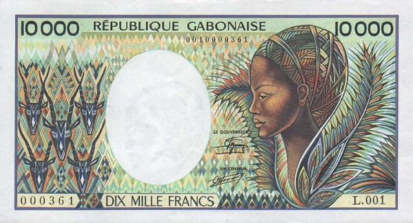 Front of Gabon p7a: 10000 Francs from 1984