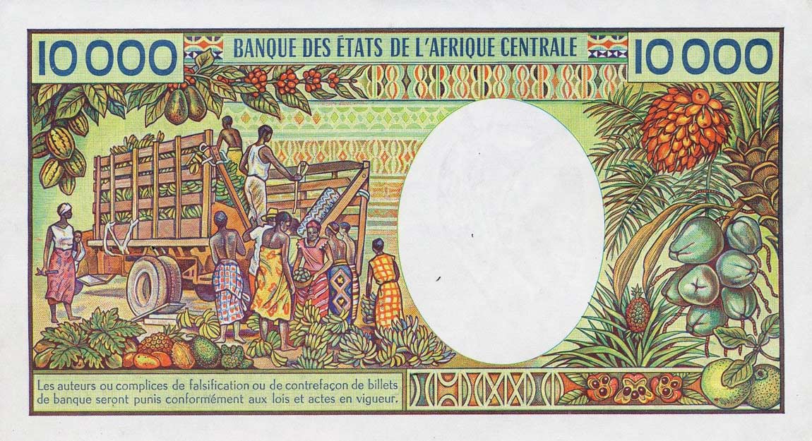 Back of Gabon p7b: 10000 Francs from 1991