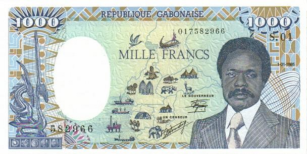 Front of Gabon p9: 1000 Francs from 1985
