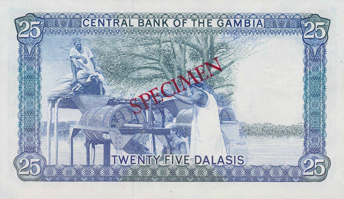 Back of Gambia p11s: 25 Dalasis from 1987