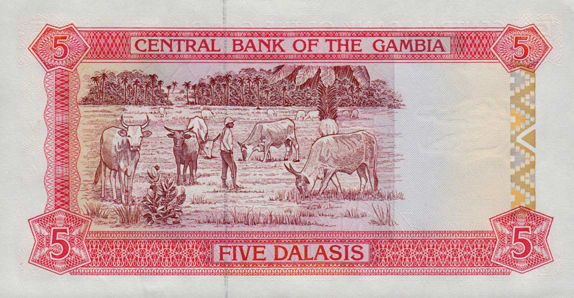 Back of Gambia p12a: 5 Dalasis from 1991