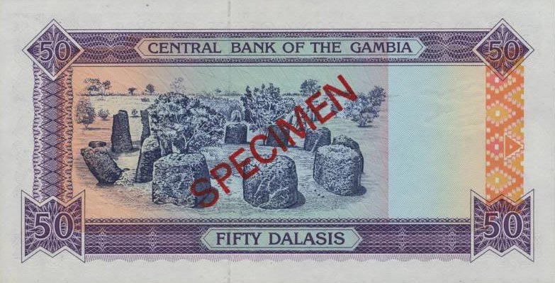 Back of Gambia p15s: 50 Dalasis from 1989