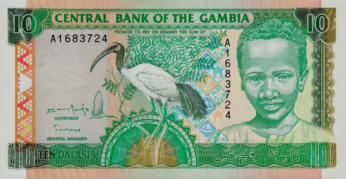 Front of Gambia p17a: 10 Dalasis from 1996