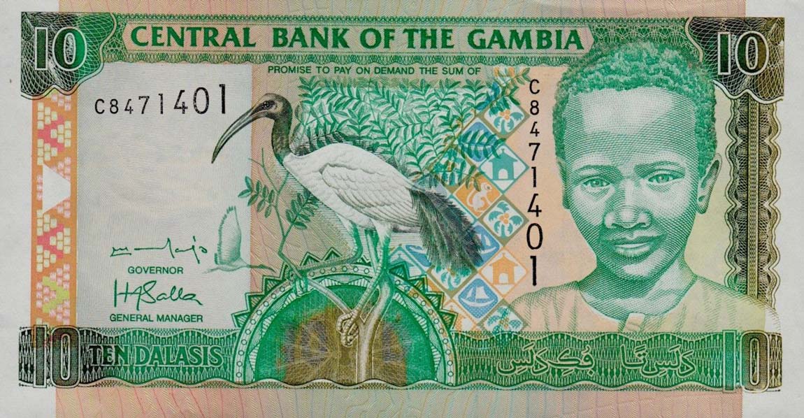 Front of Gambia p21b: 10 Dalasis from 2001