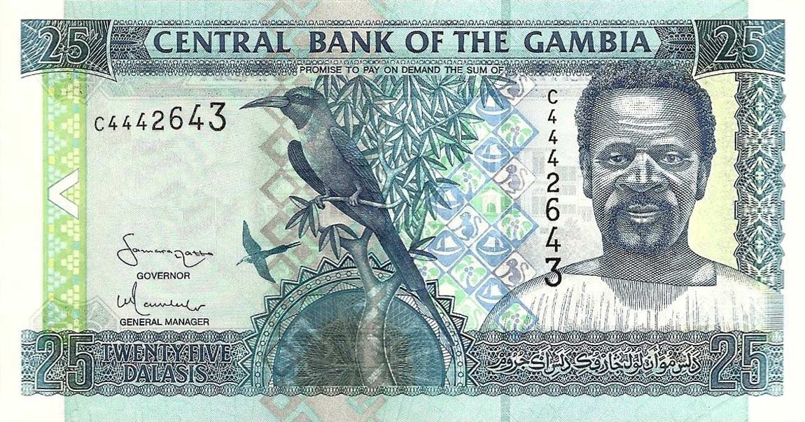 Front of Gambia p22c: 25 Dalasis from 2001