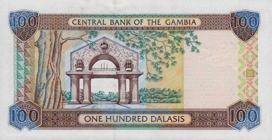Back of Gambia p24c: 100 Dalasis from 2001