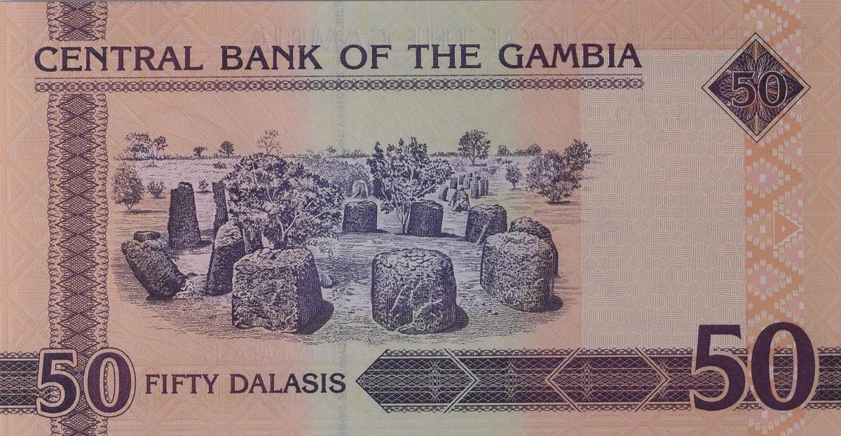 Back of Gambia p28c: 50 Dalasis from 2006