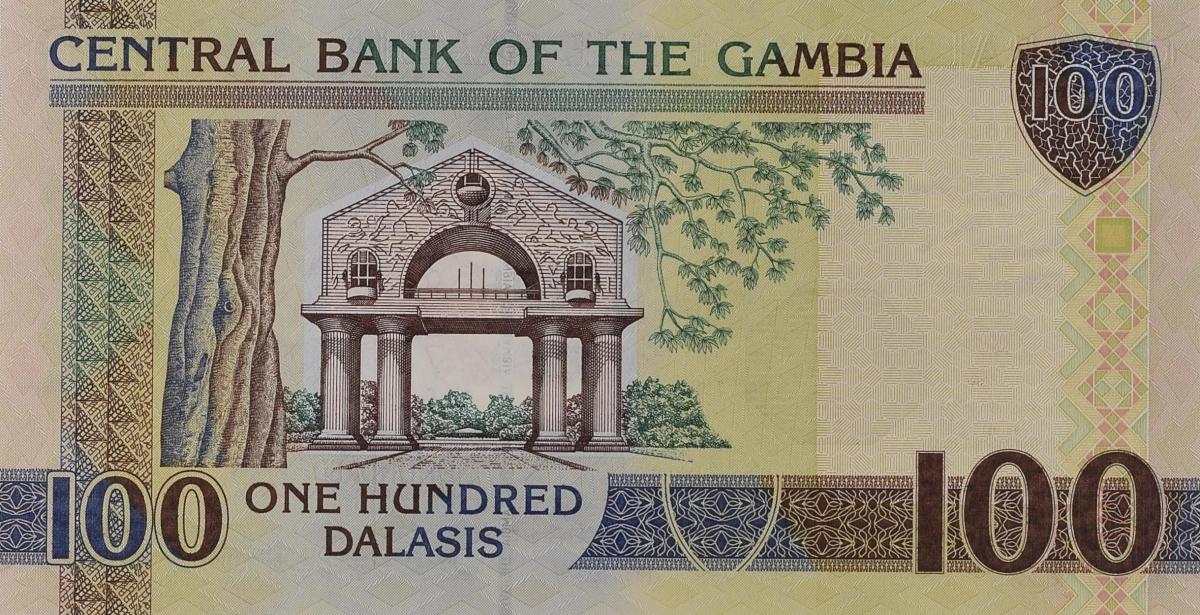 Back of Gambia p29c: 100 Dalasis from 2006