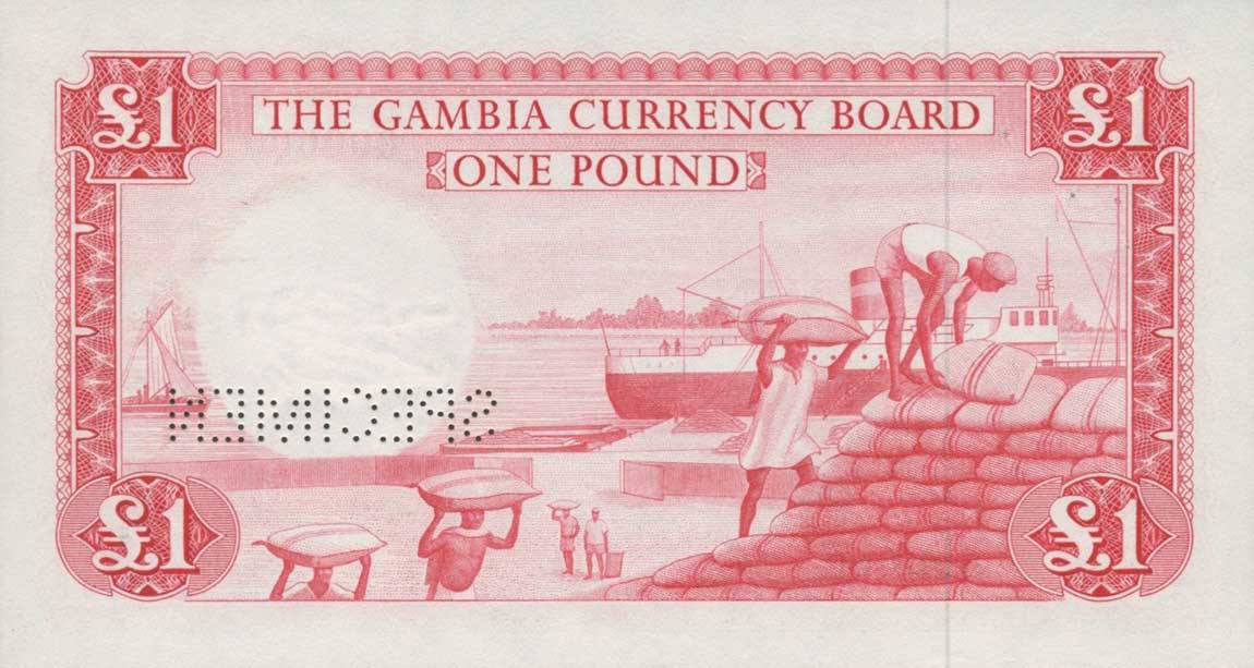 Back of Gambia p2s: 1 Pound from 1965
