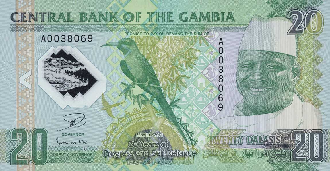 Front of Gambia p30: 20 Dalasis from 2014