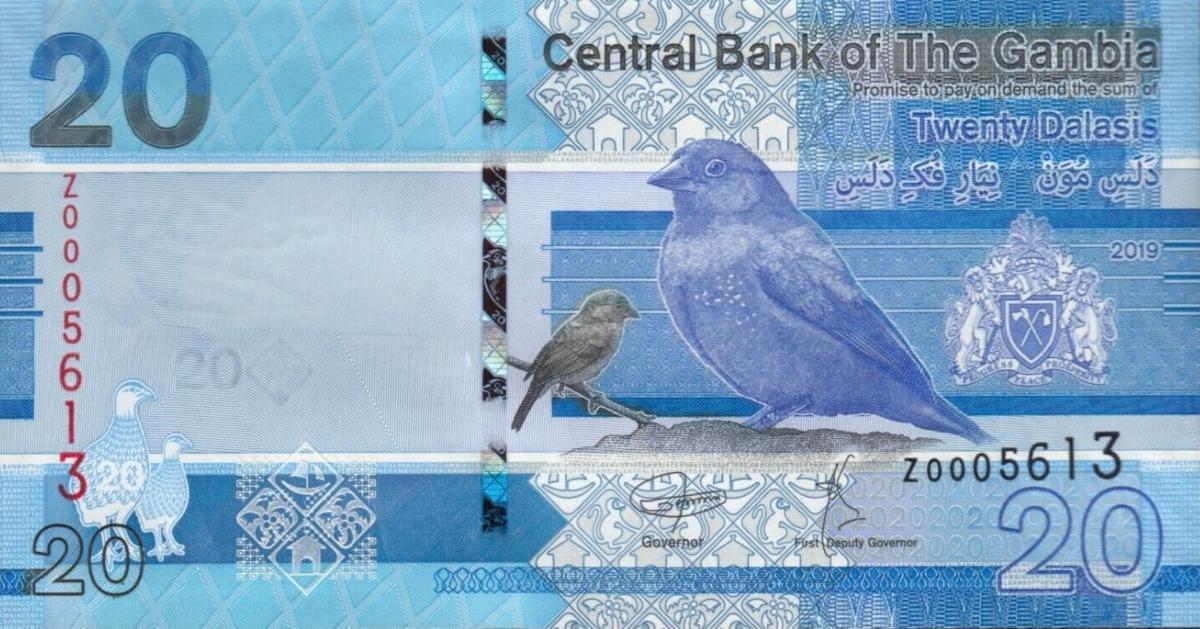 Front of Gambia p39r: 20 Dalasis from 2019