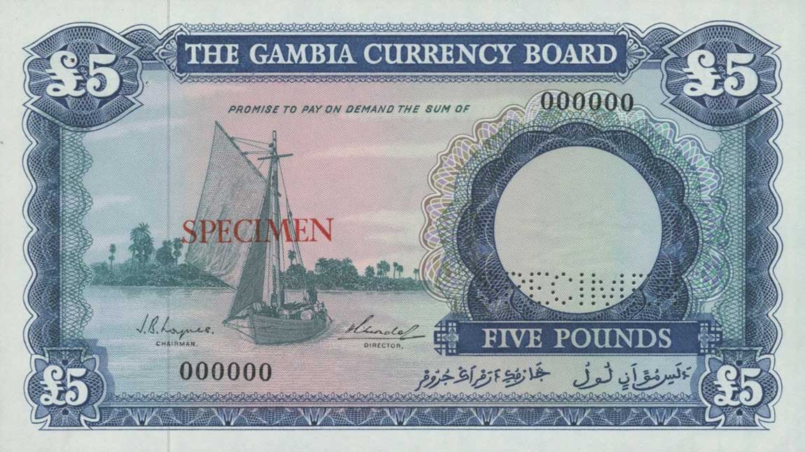 Front of Gambia p3s: 5 Pounds from 1965