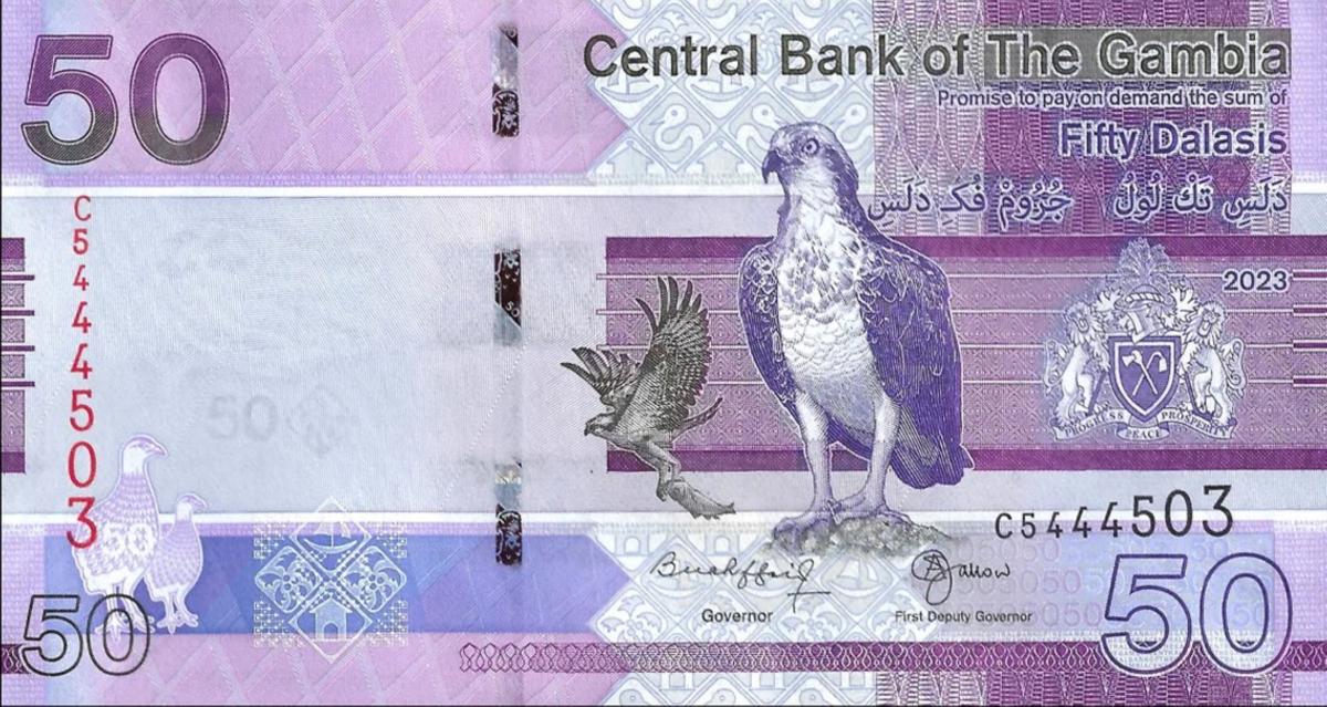 Front of Gambia p40b: 50 Dalasis from 2023