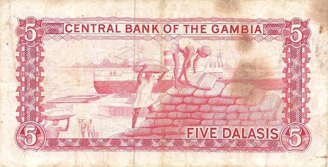 Back of Gambia p5b: 5 Dalasis from 1972