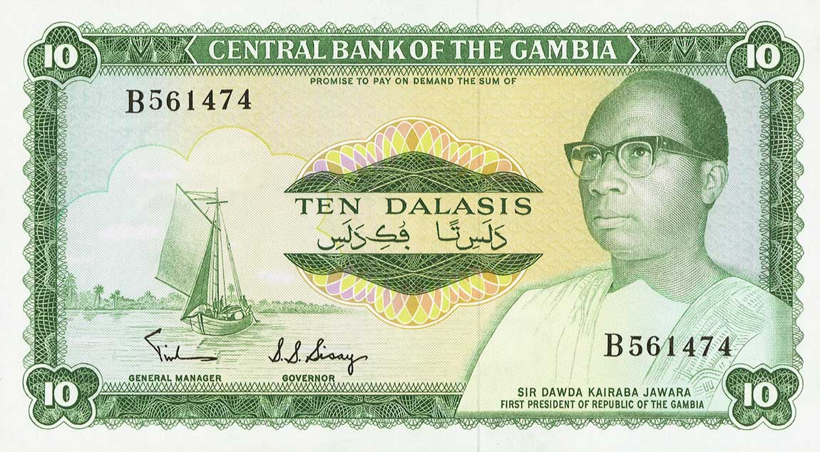 Front of Gambia p6a: 10 Dalasis from 1972