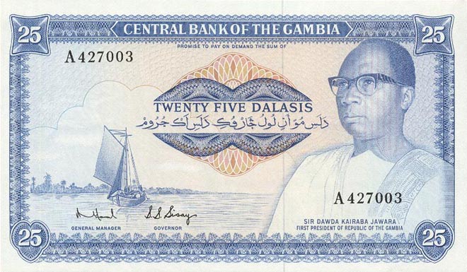 Front of Gambia p7b: 25 Dalasis from 1972