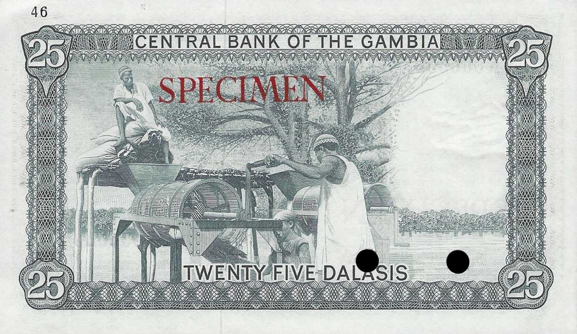 Back of Gambia p7ct: 25 Dalasis from 1972