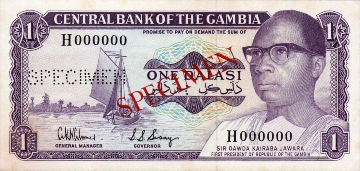 Front of Gambia p8s: 1 Dalasi from 1978