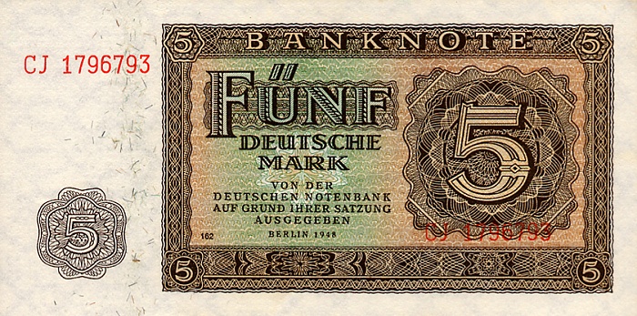 Front of German Democratic Republic p11b: 5 Deutsche Mark from 1948