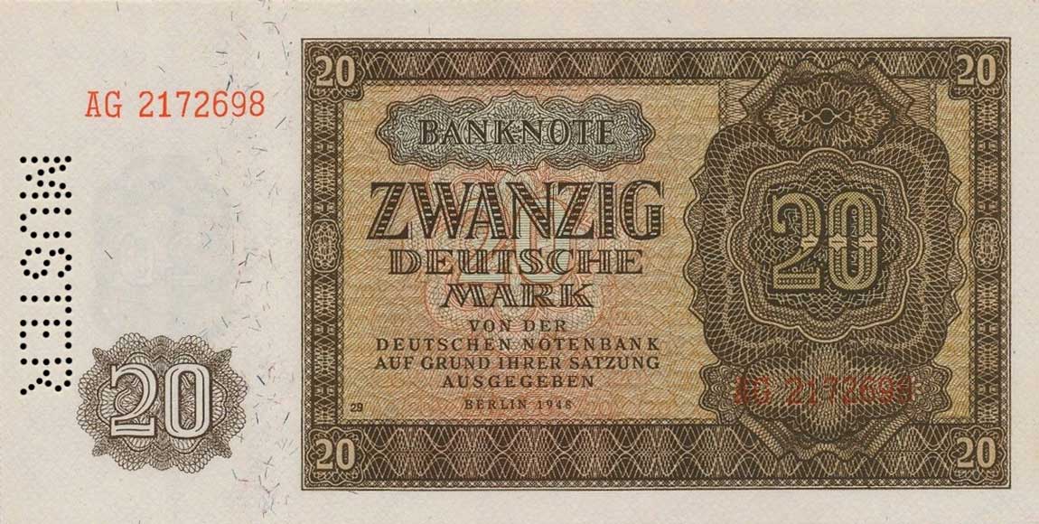 Front of German Democratic Republic p13s: 20 Deutsche Mark from 1948