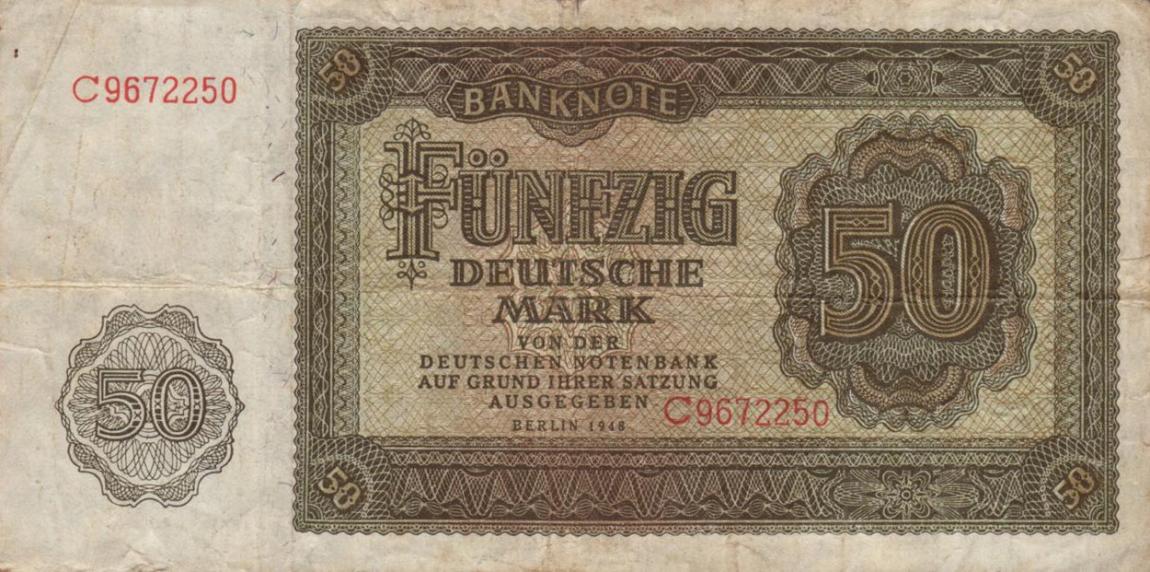Front of German Democratic Republic p14a: 50 Deutsche Mark from 1948