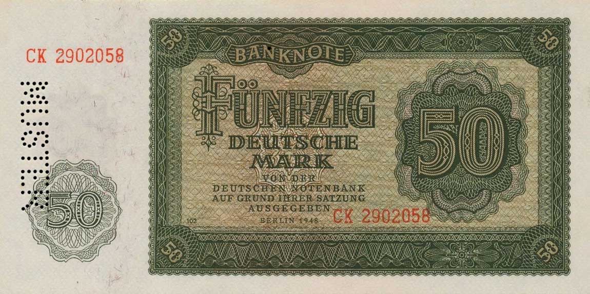 Front of German Democratic Republic p14s: 50 Deutsche Mark from 1948