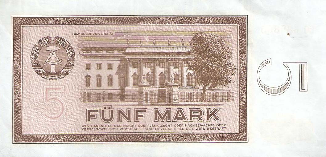 Back of German Democratic Republic p22a: 5 Mark from 1964