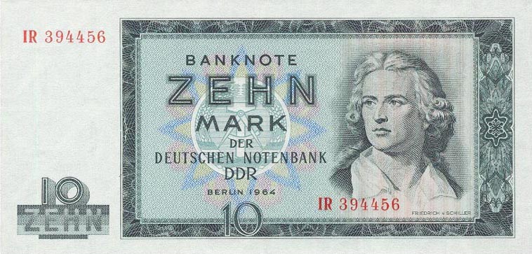 Front of German Democratic Republic p23a: 10 Mark from 1964
