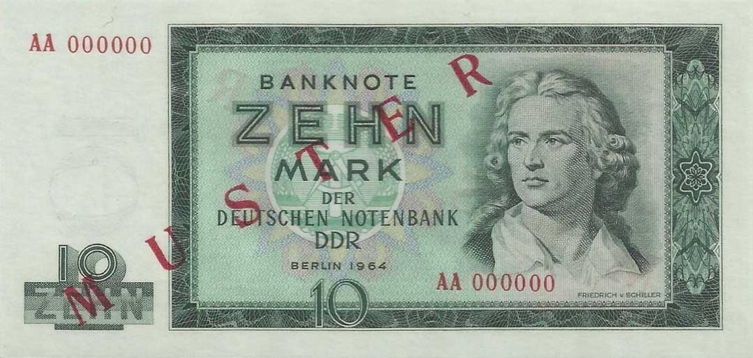 Front of German Democratic Republic p23s: 10 Mark from 1964