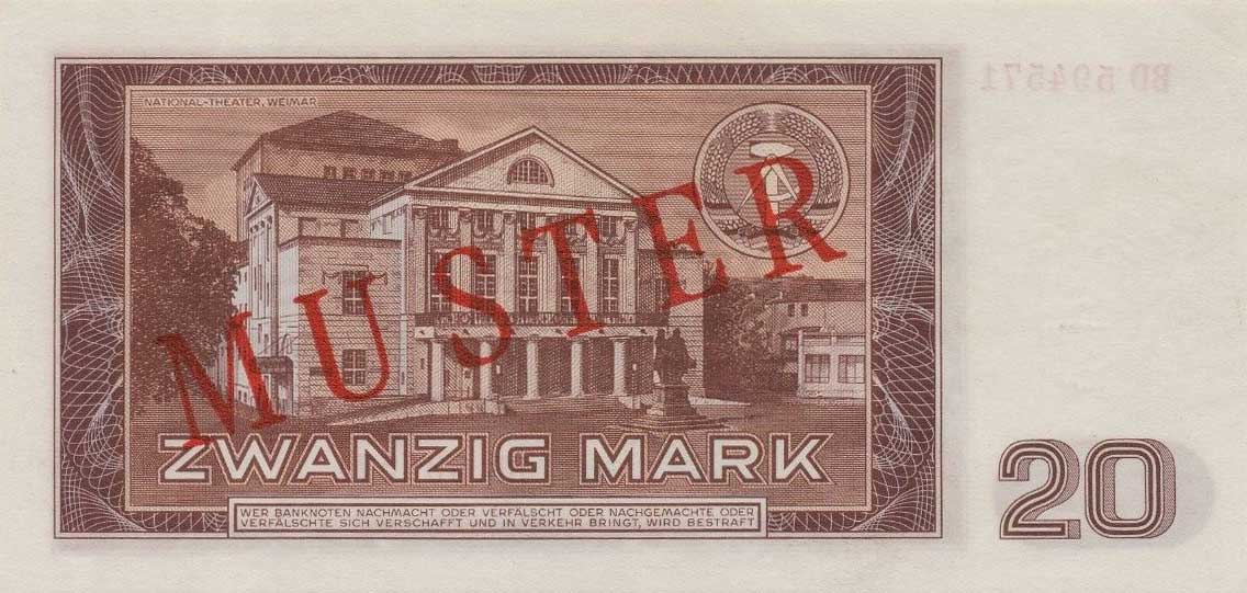 Back of German Democratic Republic p24s: 20 Mark from 1964