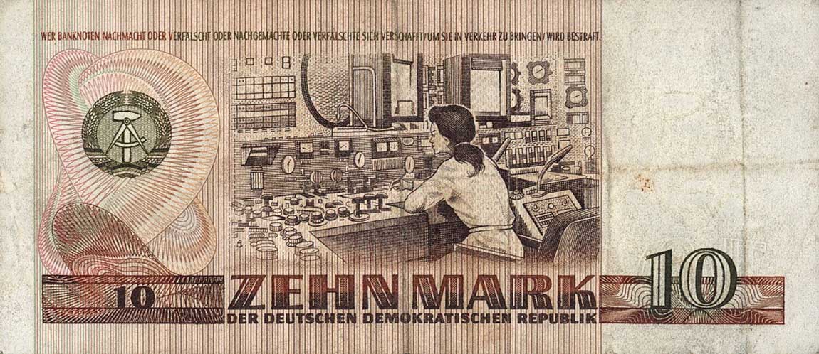 Back of German Democratic Republic p28r: 10 Mark from 1971