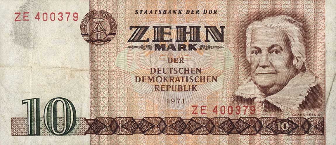 Front of German Democratic Republic p28r: 10 Mark from 1971