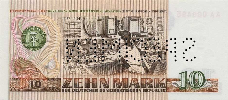 Back of German Democratic Republic p28s: 10 Mark from 1971