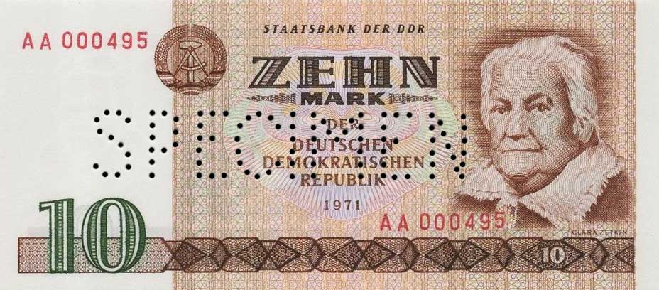 Front of German Democratic Republic p28s: 10 Mark from 1971