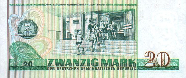 Back of German Democratic Republic p29a: 20 Mark from 1975