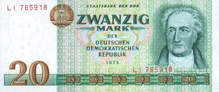 Front of German Democratic Republic p29a: 20 Mark from 1975