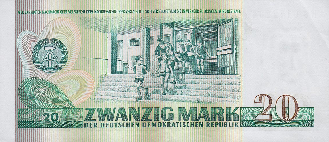 Back of German Democratic Republic p29b: 20 Mark from 1975