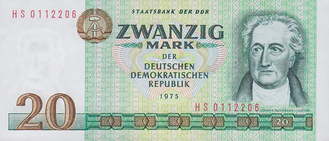 Front of German Democratic Republic p29b: 20 Mark from 1975