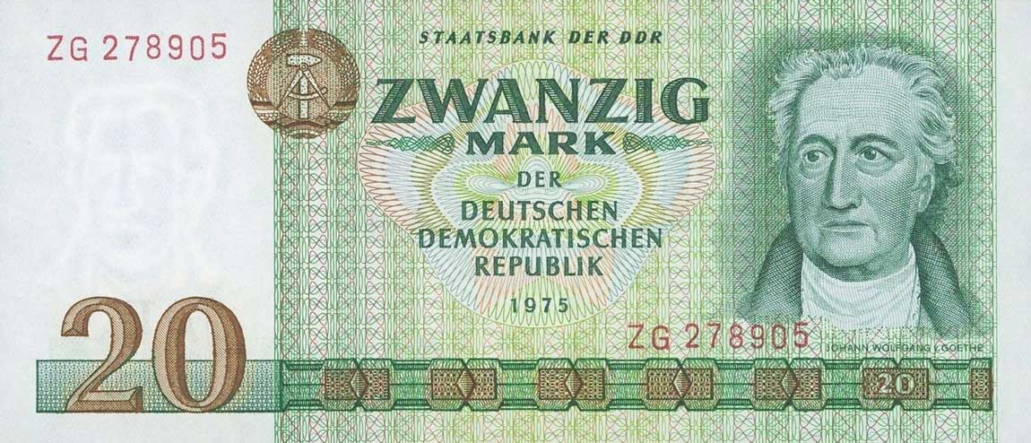 Front of German Democratic Republic p29r: 20 Mark from 1975