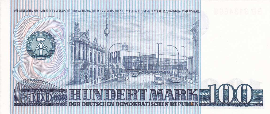 Back of German Democratic Republic p31a: 100 Mark from 1975