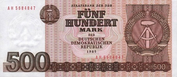 Front of German Democratic Republic p33a: 500 Mark from 1985