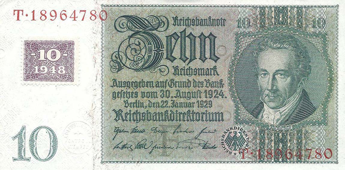 Front of German Democratic Republic p4b: 10 Deutsche Mark from 1948