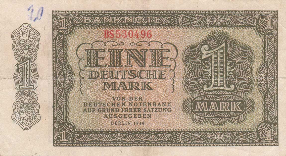 Front of German Democratic Republic p9a: 1 Deutsche Mark from 1948
