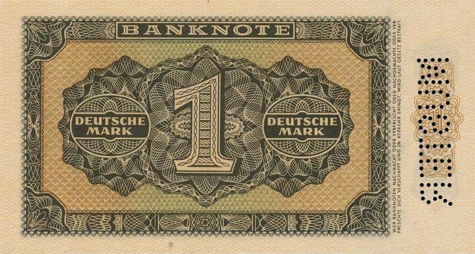 Back of German Democratic Republic p9s: 1 Deutsche Mark from 1948