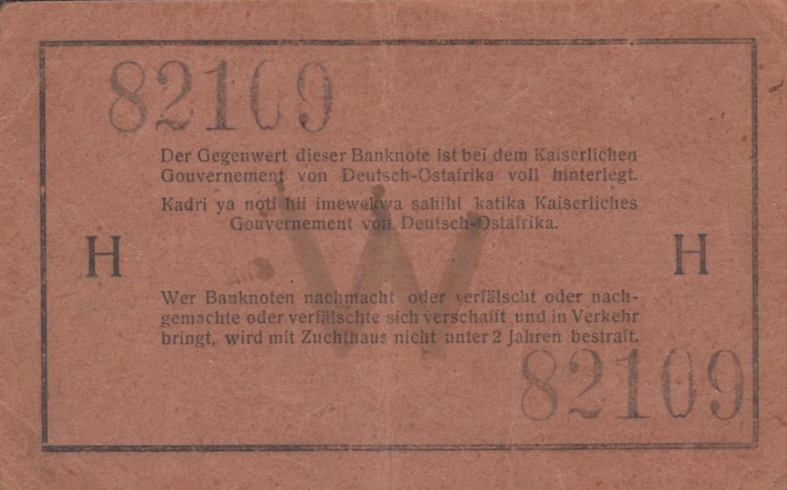 Back of German East Africa p14: 1 Rupie from 1915
