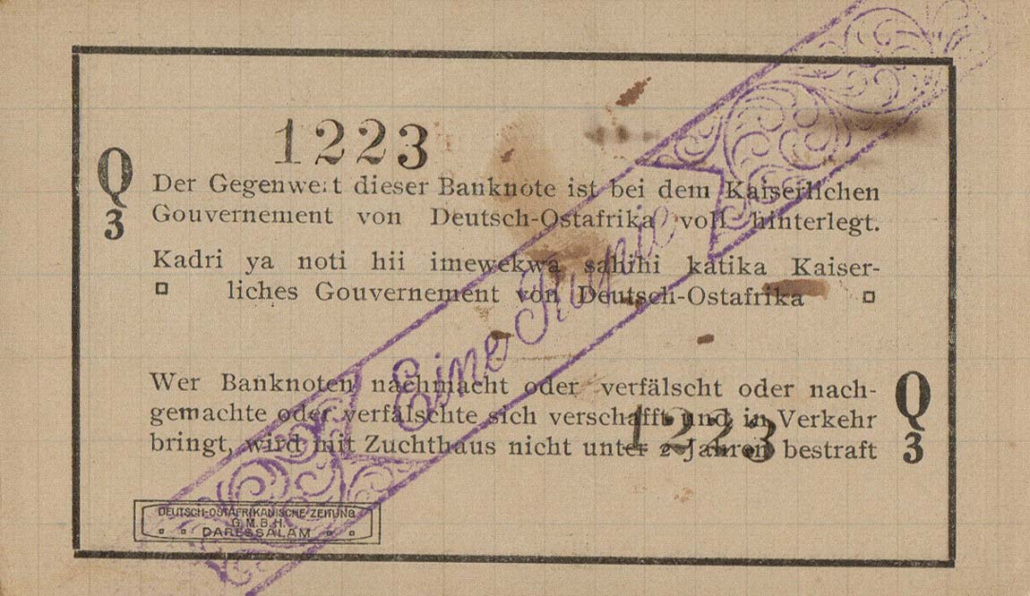 Back of German East Africa p20b: 1 Rupie from 1916